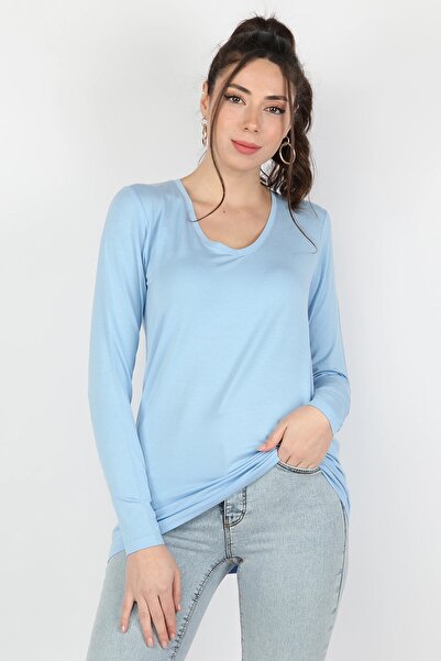 BALİNS Kadın Viskon Uzun Kollu Tişört Açık Mavi