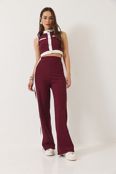 Bianco Lucci Set de top cu vestă crop cu nasturi și pantaloni Palazzo pentru damă
