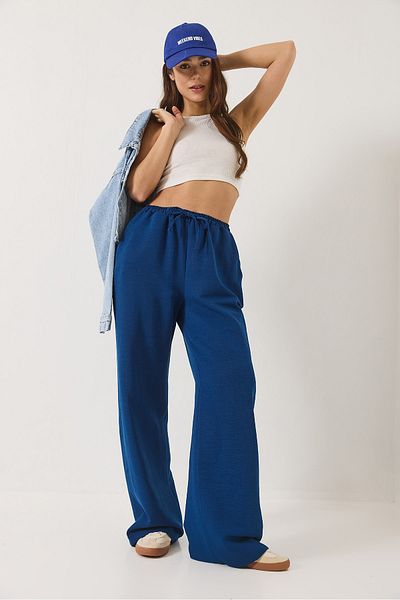 Bianco Lucci Damen Palazzo-Leinenhose mit elastischem Bund und Taschendetail 80182 60271083