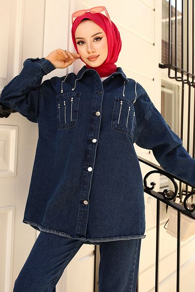 giyze Διπλό Σετ με Πέτρινη Λεπτομέρεια Navy Blue 1699