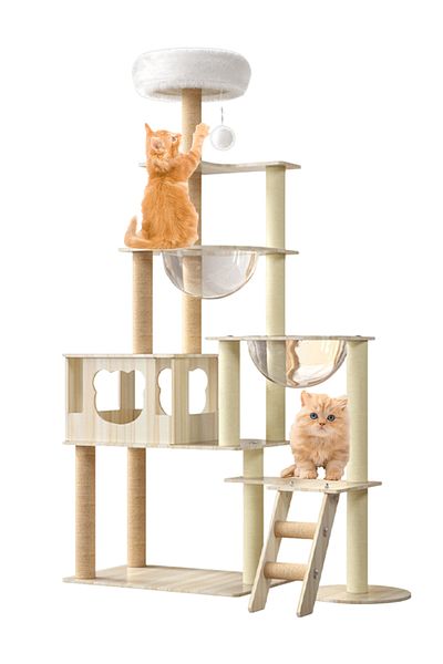 KidLe Cat Climbing Frame Solid Wood Cat Tree Multi-layer Cat Tower