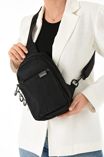 Sanmorris Unisex Wrinkle Fabric Water Resistant Multi Compartment Black Body Bag