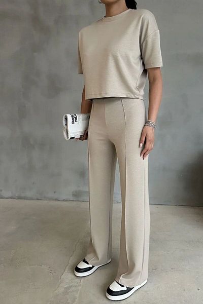 THIFF GYMWEAR Modal Fabric High Waist Pants Crop & Pants Set
