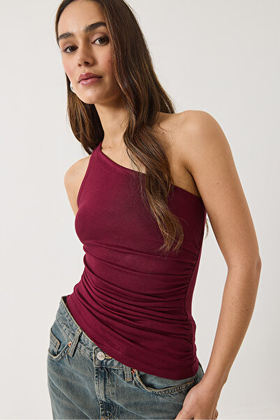 Bianco Lucci Women's Drape Detailed One Shoulder Soft Touch Flexible Viscose Blouse 4013 60284028