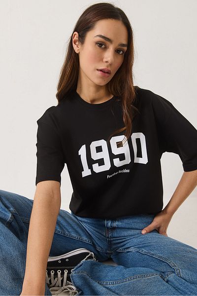 Bianco Lucci Dámské základní tričko oversize s krátkým rukávem a krátkým rukávem s potiskem 1990 0266 60283159