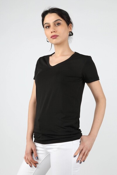 BALİNS Tricou de damă din jerseu simplu - cu mânecă scurtă, negru