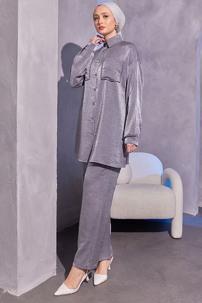 giyze Double Suit with Bead Detail in Pockets Anthracite 3985