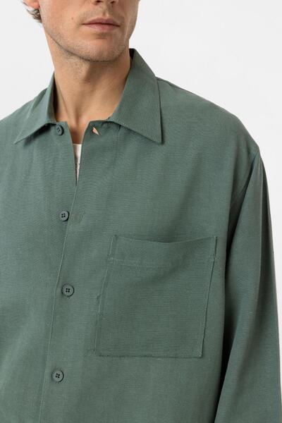 Antioch Green Linen Blended Relaxed Men's Shirt