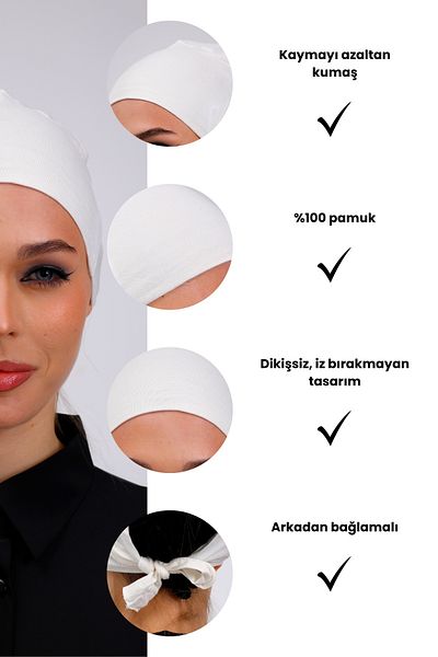Loggia حجاب نسائي بدون خياطة من إكرو بيكر مع ربطة عنق (أبيض فاتح)