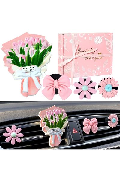 COOYA Car Air Freshener Vent Clips, Flower Decoration Aromatherapy Diffuser Accessories Interior(4 Pcs)