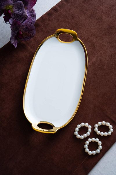 ACAR Arven Oval Gold Presentation Tray - 33 cm