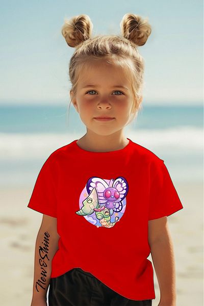 New Shine In Cart 6 and Above Purchases Get 1 T-Shirt as a Gift - Pokemon Butterfly Printed Oversize Children's T-Shirt