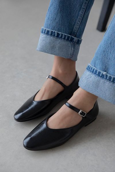 STRASWANS Women's Wrinkled Black Leather Ballerinas Leroy