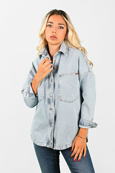 BALİNS Oversize Kadın Jean Ceket Effect Mavi