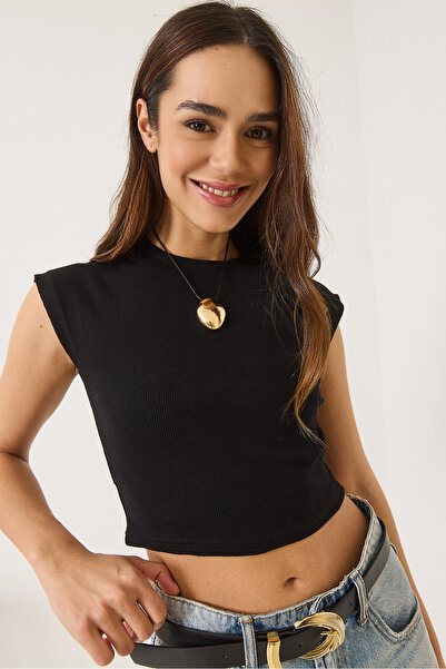 Bianco Lucci Dámské tričko s krátkým rukávem a krátkým rukávem Basic Crop Top 60602044