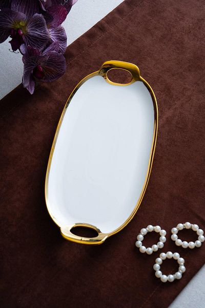 ACAR Arven Oval Gold Presentation Tray - 33 cm