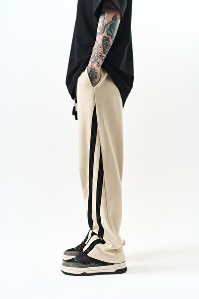 Respire Ανδρική λοξή ρίγα με λεπτομέρεια Interlock φαρδιά φούτερ μπεζ