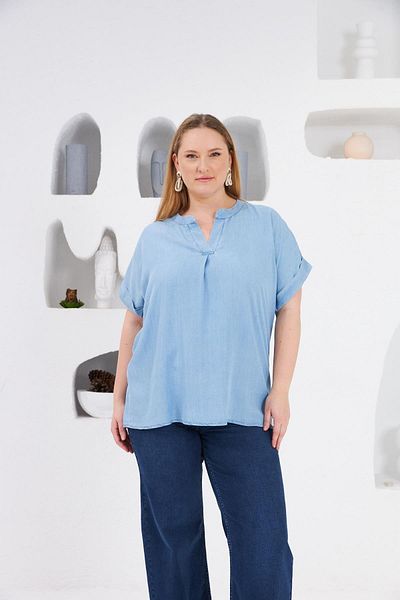 RMG Large Size Blue Blouse - Collar Details