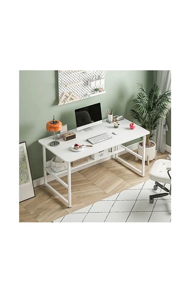 DDF Wooden Computer Desk with Metal Legs with Bottom Storage,Suitable for Home Office,Study Desk,Gaming