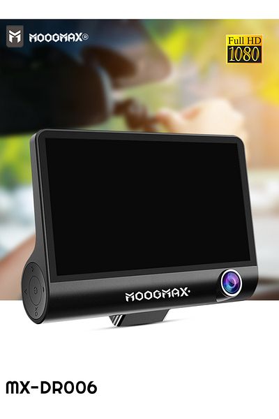 MOOGMAX Dash Cam 3 Lens 1080P Car DVR with Night Vision, G-Sensor, Parking Monitor, 4.0" Display