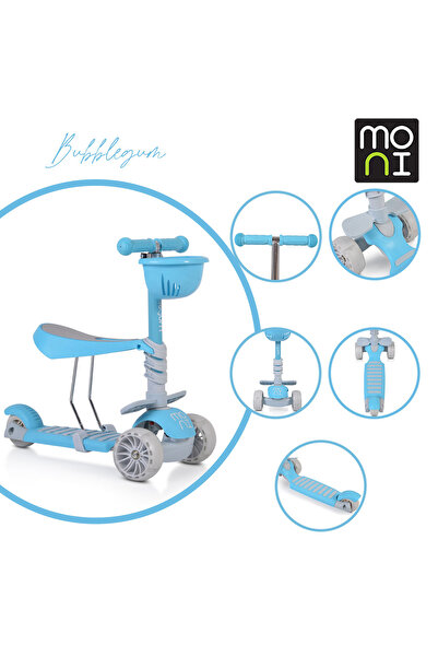 OEM Trotineta transformabila copii 2-5 Ani Moni Bubblegum Blue, sezut reglabil pe inaltime si detasabil