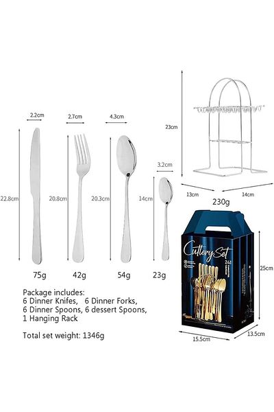 COOYA 24 Pieces Silverware Set with Holding Stand, Stainless Steel, Including Steak Knife/Fork/Spoon