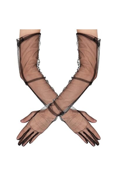 UZAY ONLİNE Long Length Lycra Black Adult Mega Tulle Gloves