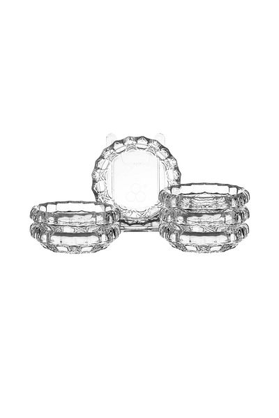 Dania A set of clear glass plates for nuts, sweets, and all kinds of presentations, consisting of 6 plates, each measuring 9 cm.