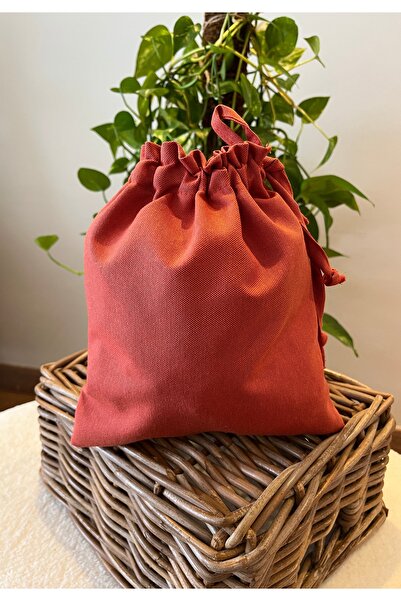 MEKİK BUTİK Екологічна лляна косметичка кольору черепиці 20x25 Тканинний міше...