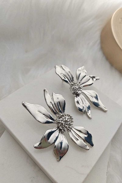 KYOLA DESİGN Big Flower Silver Women Earrings