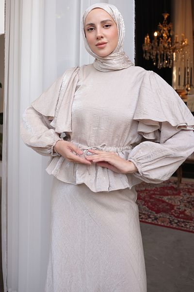 giyze Shirred Skirt Suit Stone Color 2096