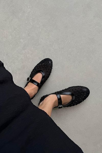 STRASWANS Γυναικείες μπαλαρίνες Maxine Mesh Detail Lace Black