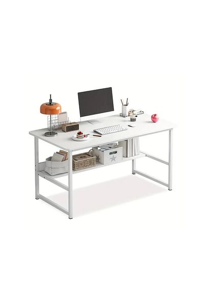 DDF Wooden Computer Desk with Metal Legs with Bottom Storage,Suitable for Home Office,Study Desk,Gaming