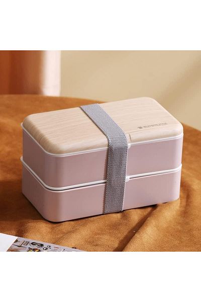 fulina 1.2L Lunch Box, Wooden Style, Leak Proof, Double Layer Design,for Hiking, Climbing
