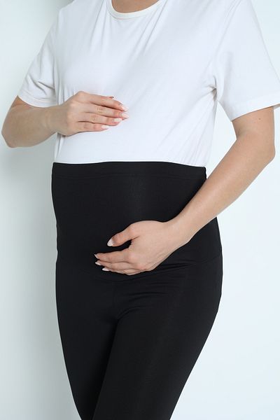 Nicoletta Schwarze, dehnbare Schwangerschafts-Leggings mit hoher Taille – verstellbare Taille aus Polyester