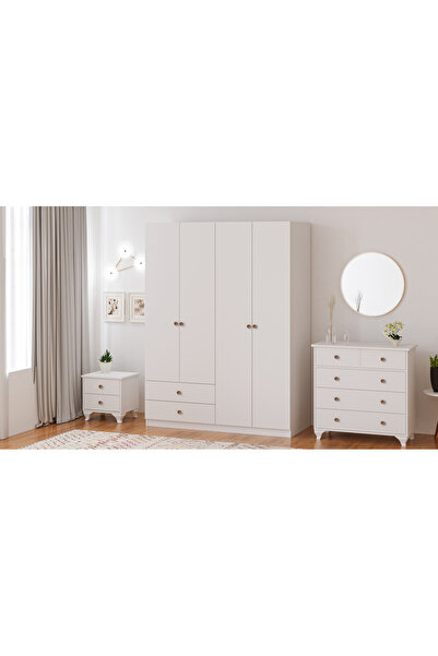 Rabi Ecem 4 Kapaklı 2 Çekmeceli Gardırop Şifonyer Komidin Takımı