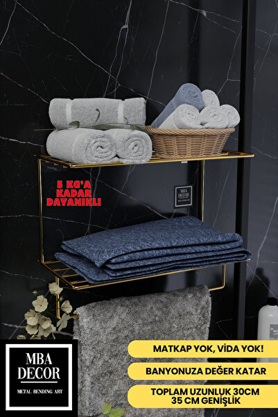 mba decor metal bending art Gold Metal Yapışkanlı 2 Katlı Banyo Rafı | Havlul...