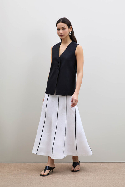 Serianno %100 Keten Düğme Detaylı Yelek