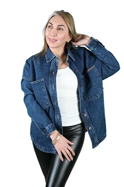 BALİNS Oversize Kadın Jean Ceket Koyu Mavi