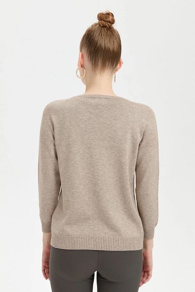 Desen 24187 Pattern Knitwear V-Neck Seamless Front Patterned Pullover
