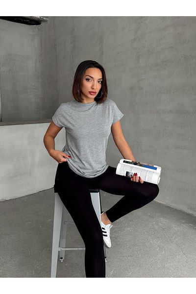 Look Forward Women's Black Gray Viscose Waist Elastic Leggings T-Shirt Suit