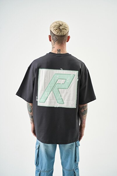 Respire Erkek Numbers Of R Nakışlı Oversize T-Shirt Füme