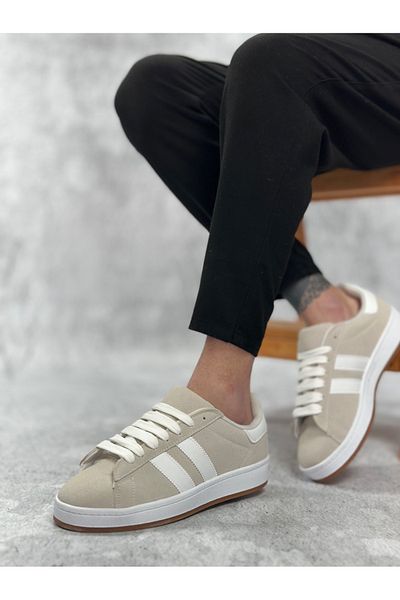 BOA BA0235 BOA Ανδρικά παπούτσια casual με δύο ρίγες πέτρα γκρι