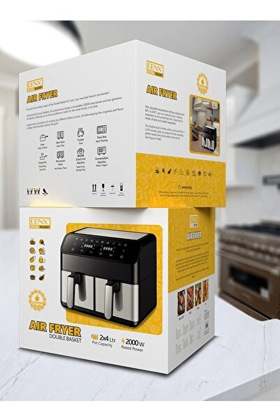 Denx Versatile Stainless Steel Dual Air Fryer, 4L + 4L Capacity, 2 Cooking Zones