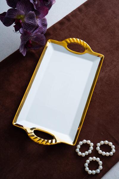 ACAR صينية تقديم مستطيلة ذهبية من أرفين - 33 سم