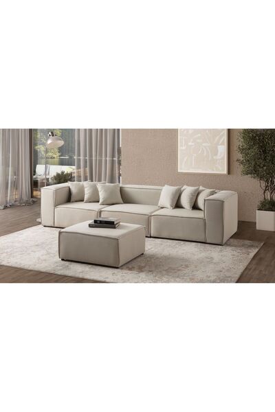 EDSY HOME Mira Relax 4 Modül Köşe Koltuk Krem