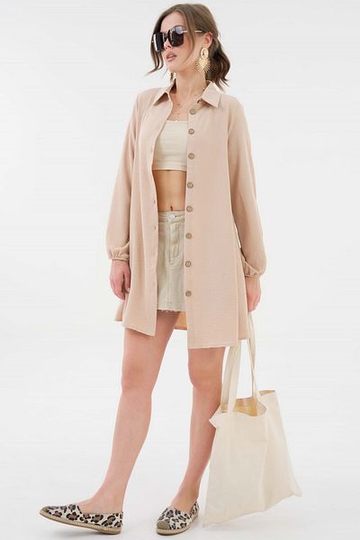 Saade Beige Wooden Buttoned Tunic