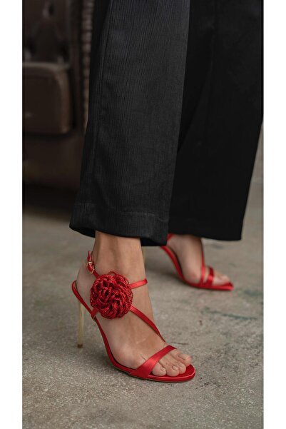 ECENİN BUTİĞİ Watson Kırmızı Saten Topuklu Ayakkabı