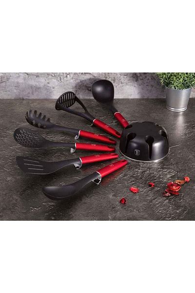 Berlinger Haus Kitchen utensils in a 7-piece stand set Burgundy Metallic Line