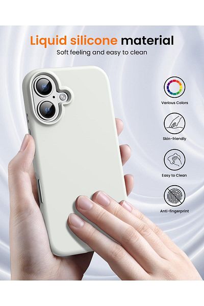 AWH iPhone 16 Case: Shockproof Liquid Silicone, Soft Lining Ultra Slim Drop Protection (White)